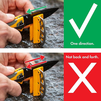 Smith’s 51176 Stainless Steel 2-Step Knife Sharpener | Yellow | Preset Coarse & Fine Slots | Outdoor Handheld Knife Sharpener | Fishing, Hunting, Filet, Pocket Knives | Portable Compact Keychain Tool - Image 5