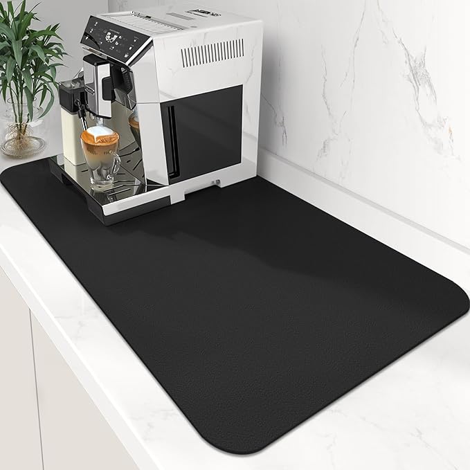 WISELIFE Coffee Mat Super Absorbent Dish Drying Mat Coffee Bar Accessories Match with Machine Large Drying Mats for Kitchen Counter 17" W x 30" L, Black by WiseLife