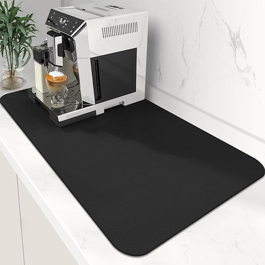 WISELIFE Coffee Mat Super Absorbent Dish Drying Mat Coffee Bar Accessories Match with Machine Large Drying Mats for Kitchen Counter 17" W x 30" L, Black by WiseLife