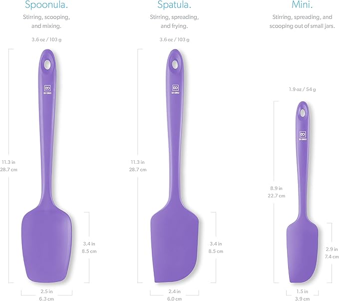 DI ORO Silicone Spatula Set - Rubber Kitchen Spatulas for Baking, Cooking, & Mixing - 600°F Heat-Resistant & BPA Free Silicone Scraper Spatulas for Nonstick Cookware - Dishwasher Safe (3pc, Lavender) - Image 5