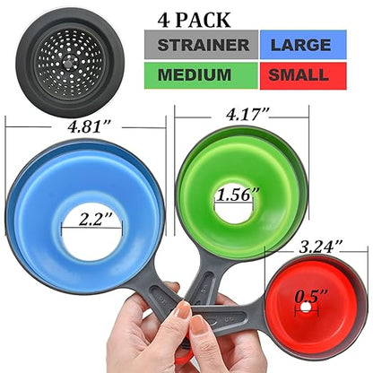 Delove Canning Funnel with Strainer - Wide Mouth Food Funnels for Kitchen Use - Mason Jars Canning Supplies Kit Tools - Funnels for Filling Bottles - Food Grade Silicone -4 Pack - Image 2