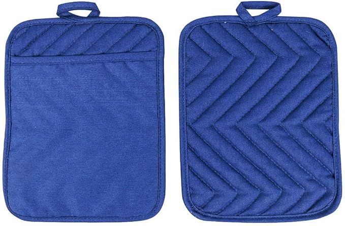 Anyi Pot Holders for Kitchen Heat Resistant, Cotton Hot Pads for Counter Table, Blue Kitchen Pot Holders with Pocket - Image 8