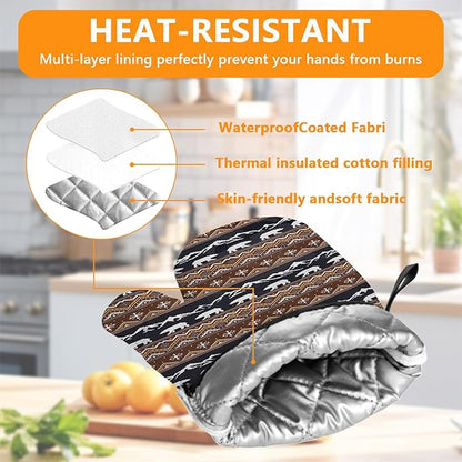 Vintage Rustic Bear Oven Mitts and Pot Holders Sets 4Pcs,Extra Long Oven Gloves Potholder for Kitchen Cooking Baking BBQ 100% Cotton Heat Resistant - Image 3