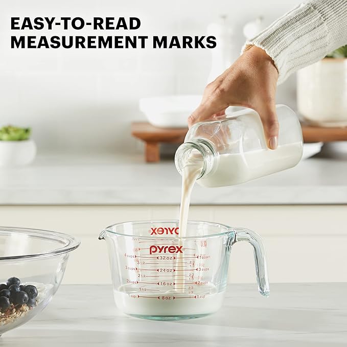Pyrex 4-Cup Glass Measuring Cup For Baking and Cooking, Dishwasher, Freezer, Microwave, and Preheated Oven Safe, Essential Kitchen Tools (Pack of 2) - Image 3