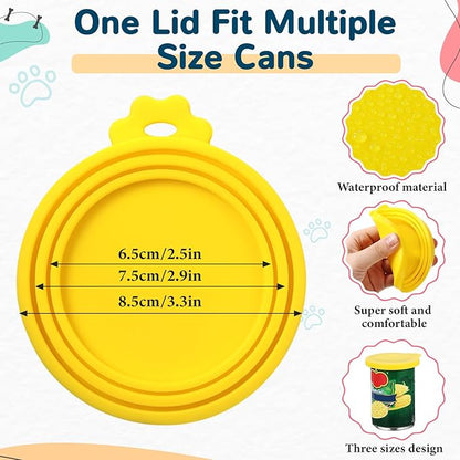 Uiifan Cat Food Lid Cat Food Can Covers Lids 8 Pcs Pet Can Supplies Set 5 Silicone Wet Kitten Foodstuff Tin Covers Lids 2 Silicone Dog Spoons 1 Paw Shape Multifunctional Opener for Pets(Yellow)