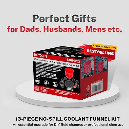 BILITOOLS Universal Coolant Funnel Kit - 13PCS No-Spill Radiator Flush & Burping Funnel Kit with 6 Adapters, Leak-Proof & Air Bleeding Radiator Fill Funnel, Thickened Set for Most Cars