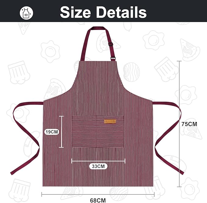 VALOME 2 Pack Kitchen Aprons, Apron for Cooking with 2 Pockets, Unisex Adjustable Neck Strap Chef Aprons for Men Women - Image 2