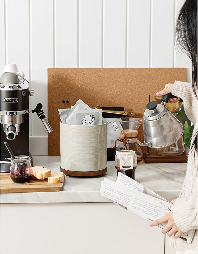 Utensil Holder, 360° Rotating Extra Large Ceramic Kitchen Utensil Holder for Countertop, 7.3" Cooking Utensil Crocks with Rotatable Wooden Base, Farmhouse Decor, Dusty Gray - Image 8