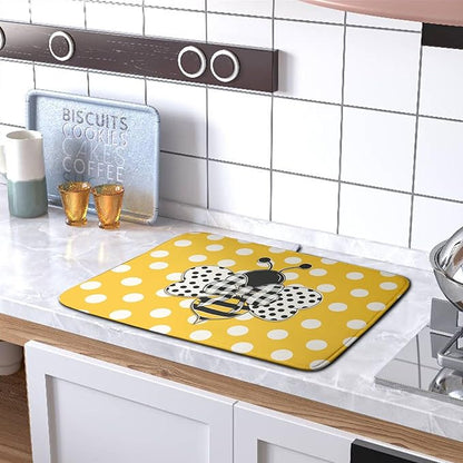 Bee Dish Drying Mat for Kitchen Counter 18x24 Inch Yellow Bumblebee Polka Dots Dishes Pad Cute Honey Bees Dish Draining Microfiber Absorbent Dish Drainer Rack Mat Large Kitchen Accessories - Image 5