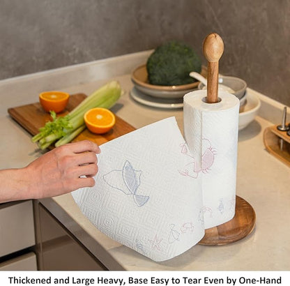 14.5" Acacia Wooden Paper Towel Holder, 6.7" Large Heavy Base Wooden Kitchen Paper Towel Roll Stand Organizer Free Standing Paper Roll Holder, Thickened Rustic Farmhouse Paper Towel Holder Stand