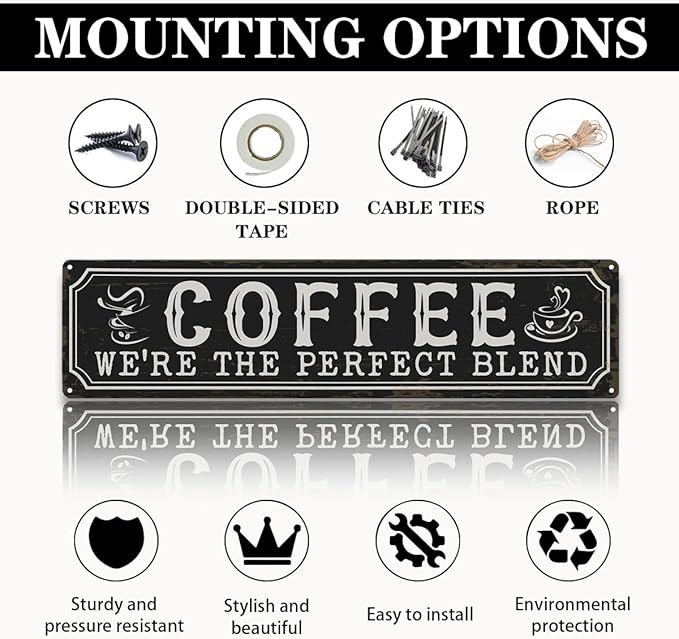 Coffee Metal Tin Signs, Coffee We're the Perfect Blend, Farmhouse Kitchen Decor for Wall, Vintage Style Home Decor, Cafe Decors, Decorative Metal Wall Signs 15.8x4 Inches, Coffees Lover Gifts - Image 3