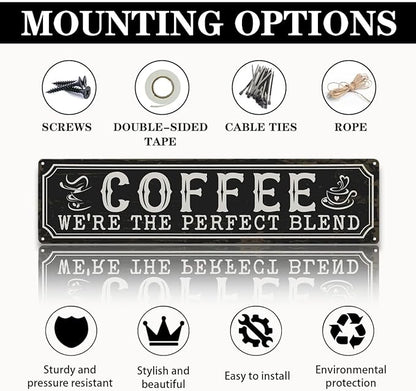 Coffee Metal Tin Signs, Coffee We're the Perfect Blend, Farmhouse Kitchen Decor for Wall, Vintage Style Home Decor, Cafe Decors, Decorative Metal Wall Signs 15.8x4 Inches, Coffees Lover Gifts - Image 3