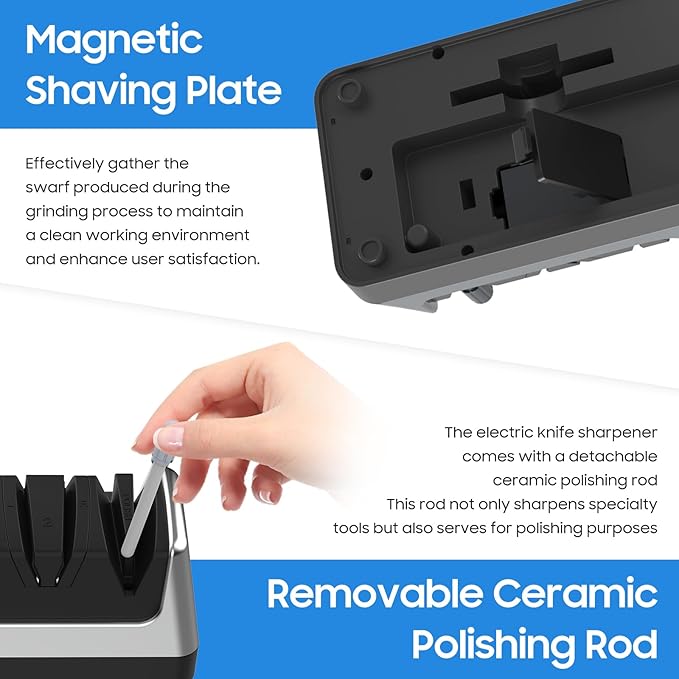 5-in-1 Electric Knife Sharpener for Kitchen Knives, with 100% Diamond Abrasives, 3 Adjustable Speeds, Quickly Sharpening for Straight/Serrated/Kitchen Knives, Scissors - Image 5