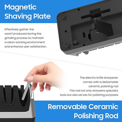 5-in-1 Electric Knife Sharpener for Kitchen Knives, with 100% Diamond Abrasives, 3 Adjustable Speeds, Quickly Sharpening for Straight/Serrated/Kitchen Knives, Scissors - Image 5