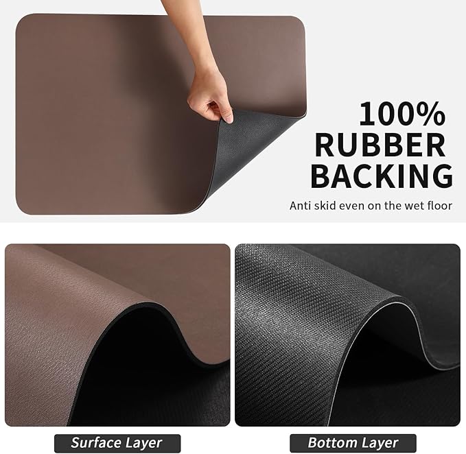 HotLive Dish Drying Mat for Kitchen Counter, Heat Resistant Drainer Mats with Non-slip Rubber Backed, Hide Stain Kitchen Super Absorbent Draining Mat, Easy to Clean Dish Rack Pad, Brown 18"x32" - Image 5