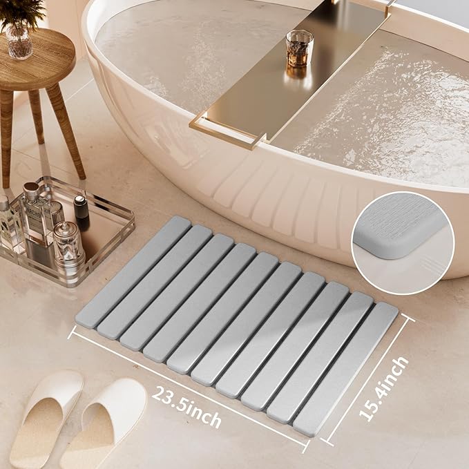 Foldable Stone Bath Mat, Quick Dry Stone Drying Mats for Bathroom, Super Absorbent Rollable Bath Mat, Non Slip, Large Diatomaceous Earth Dish Drying Mats for Kitchen Counter, 23.5 x 15.4in - Image 3