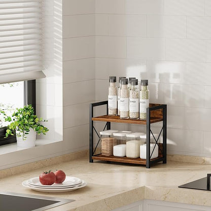 Giikin Countertop Shelf Organizer, 2 Tier Kitchen Spice Rack for Countertop, Wood Coffee Counter Shelf Organizer for Home (Brown, S) - Image 3