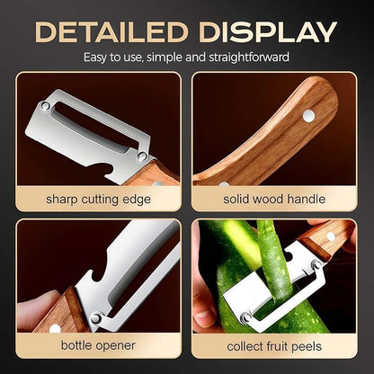 Multifunctional Vegetable Peeler for Kitchen 2 Pcs, Wooden Handle Peeler with Bottle Opener, Kitchen Peelers for Fruit Veggie Pumpkin - Image 4