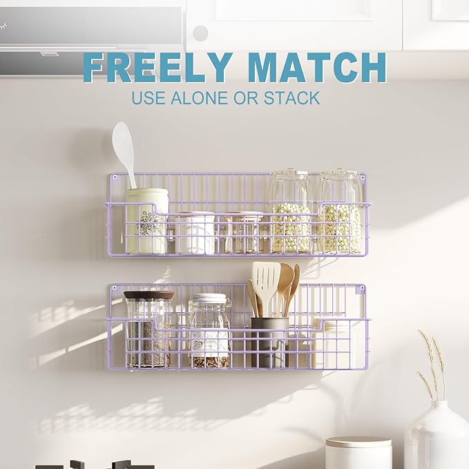 Spice Rack Wall Mount, Spice Organizer for Cabinet & Pantry Door, Set of 4 Hanging Spice Rack Saving Space for Kitchen, Purple - Image 6