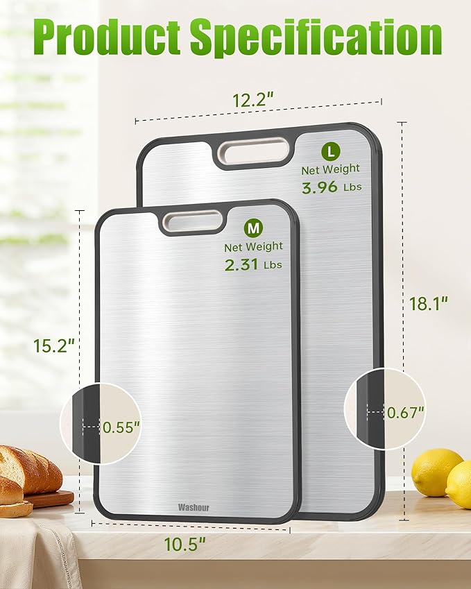 Titanium Cutting Boards for Kitchen, Non Toxic 2-in-1 Cutting Board Double Sided, Food Grade Chopping Boards for Fresh Meat Vegetable, Easy to Clean Large Size (18”×16” + 16”×11”) - Image 7