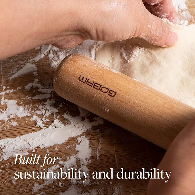 GOBAM Wood Rolling Pin, Medium - Dough Roller for Pasta, Cookies, Pie, Pizza, Chapati, Fondant, Rolling Pins for Baking, Bread Making Tools and Supplies - 13 x 1.38 Inches - Image 4