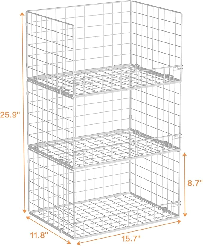 Yociyoga Closet Organizers and Storage Basket- 3-Tier Stackable Storage Bins, Foldable Closet Shelf Organizer Basket, Stackable Clothes Organizers Shelves for Home Organizer System(Patent 30022416) - Image 3