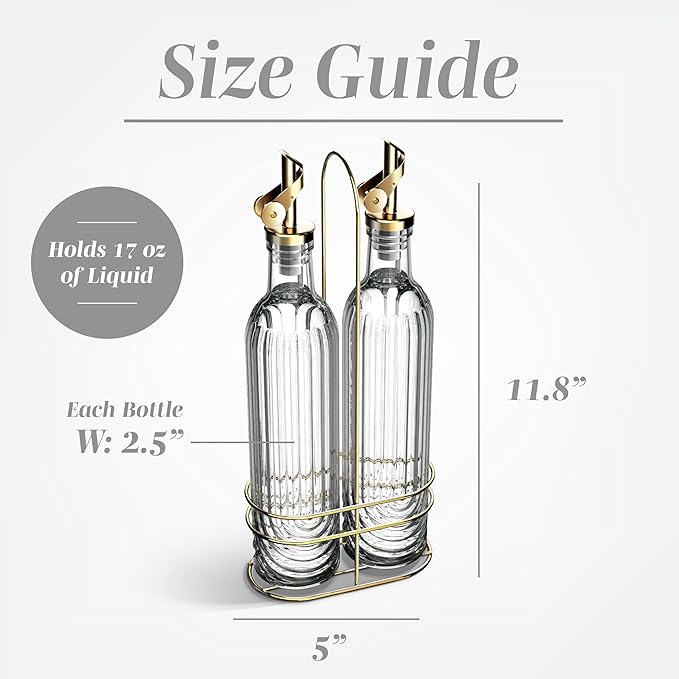 COOK WITH COLOR Glass Olive Oil Bottle Dispenser - 2 Pack- 17oz Oil and Vinegar Cruet - Olive Oil Carafe Decanter for Kitchen, Elegant Fluted, Clear - Image 4