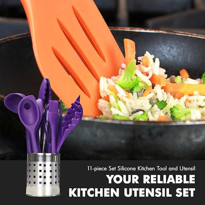 Chef Craft Premium Silicone Kitchen Tool and Utensil Set, 11 Piece, Purple - Image 5