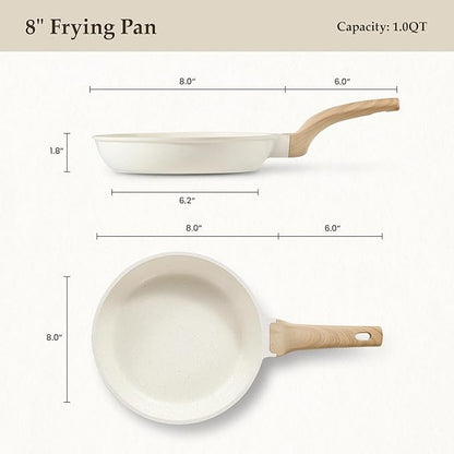 CAROTE Non Stick Frying Pan Skillet, Omelet Pan, Healthy Non Toxic Granite Chef Pan, Induction Compatible Egg Frying Pan with Heat-Resistant Handle, PFOA-Free,Cream White, 8" - Image 2