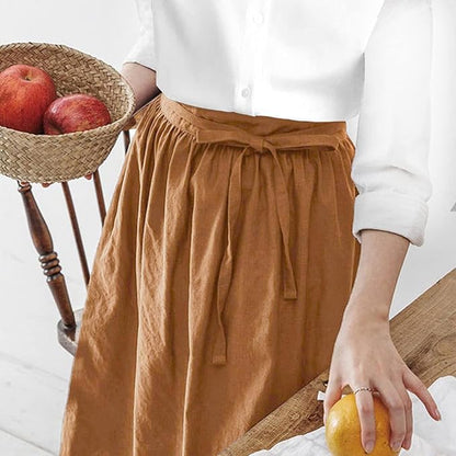 Cotton Linen Half Apron for Women Vintage Waist Apron Ruffle Plain Bright Color for Cooking Painting Artwork