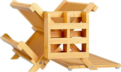 Greenual Bamboo Dish Drying Rack with Utensil Holder, 3 Tier Collapsible Dish Rack, Wooden Dish Racks for Kitchen Counter, Large Folding Drying Holder with Absorbent Dish Drying Mat - Image 7