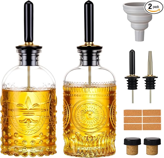 Baalaka Olive Oil Dispenser Bottle for Kitchen with Metal Spout, Glass Oil Bottles 7OZ, Elegant Glass Cooking Dispenser for Kitchen Juice Mouthwash Honey Syrup Coffee Syrup-2pcs by Baalaka