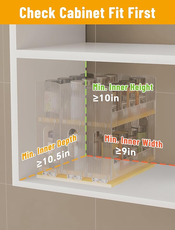 NiHome Bamboo Pull-Out Spice Rack Organizer for Cabinet, 3-Drawer Vertical Slide Out Seasoning Rack Storage Shelf for Kitchen Pantry, Bamboo Frame with Wave-Pattern Acrylic Divider (8.5” Wide, 2-Tier) - Image 3