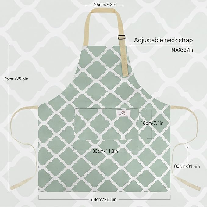 2 Pieces Aprons for Women with Pockets, Cotton Linen Waterproof Kitchen Cooking Aprons, Chef Apronfor Men Women with Adjustable Neck Strap and Long Ties(Pink/Green)