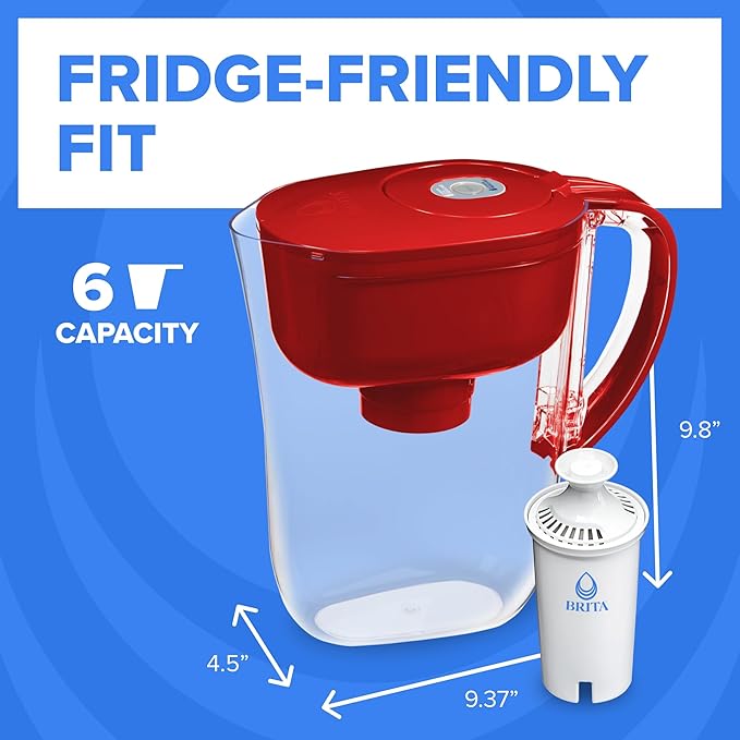 Brita Metro Water Filter Pitcher with SmartLight Change Indicator, BPA-Free, Replaces 1,800 Plastic Water Bottles a Year, Lasts Two Months, Includes 1 Filter, Small - 6-Cup Capacity, Fiery Red - Image 7