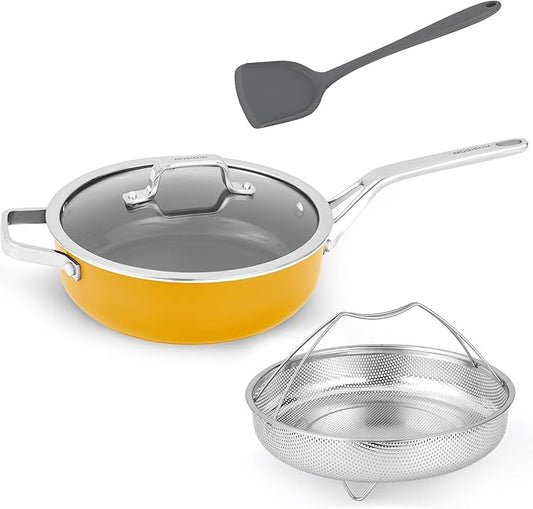 10-Inch Ceramic Non-Stick Cookware Set, 8-in-1 Multifunctional Cookware, Interior & Exterior Ceramic Coating, PFAS/PTFE/PFOA-Free, Compatible with All Stovetops， Oven-Safe up to 450°F