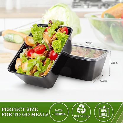 Meal Prep Containers 50Pack - 34oz Food Storage Containers with Lids, Reusable Food Prep Containers, Disposable To Go food Containers for Takeout, BPA Free, Stackable, 1000ml, Microwave/Freezer Safe - Image 6
