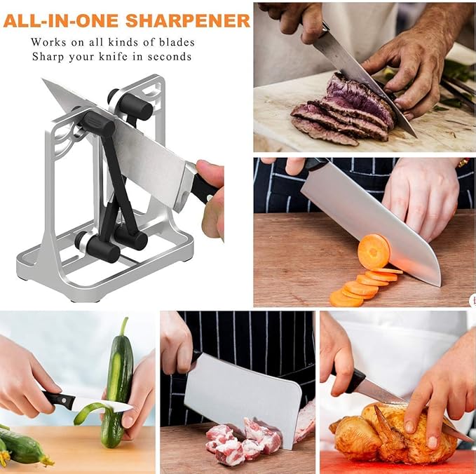 Knife Sharpener, Knife Sharpener Tool with Self-Adjusting, Stainless Steel and Tungsten Carbide, Knife Sharpeners for Kitchen Knives Helps Repair Sharpens, Hones, Polishes Blades - Image 4