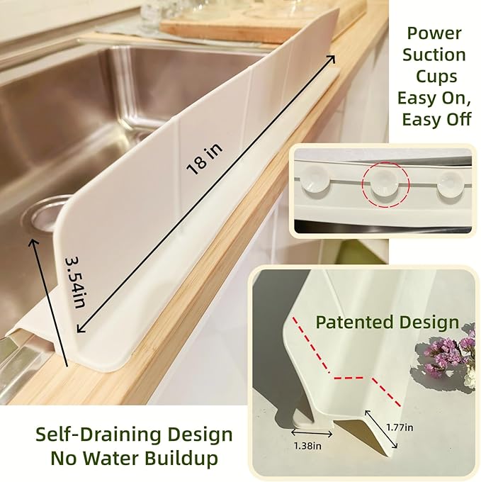 Sink Splash Guard | Tall Wall Splatter Screen | Keeps Clothes & Countertops Dry for Kitchen & Pet Bathing | Strong Silicone Suction -Sink Edge Protector | Perfect for Washing Dishes & Small Dogs