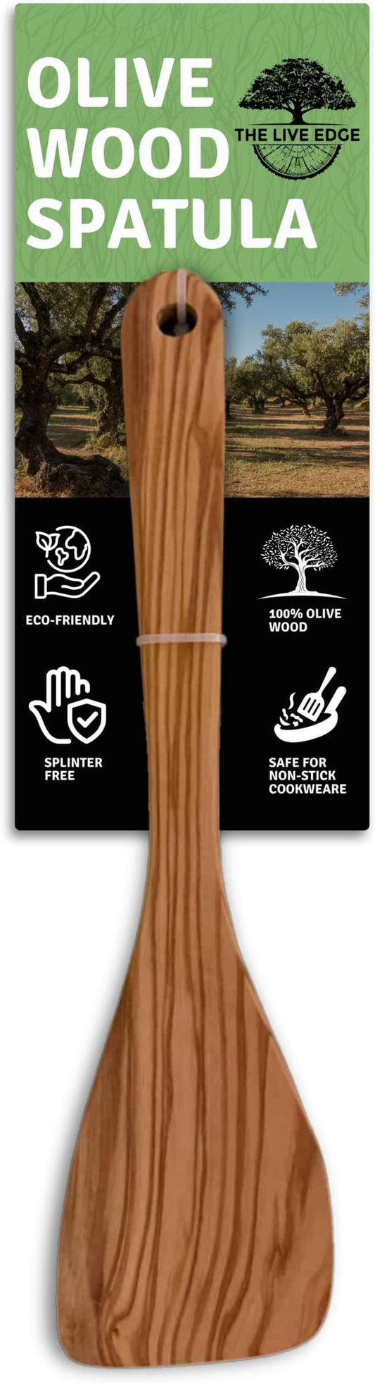 Olive Wood Spatula For Cooking | 12" Large & 3" Wide Flat Wooden Spatula Ideal Nonstick Cookware, Stirring, Fry, Mixing, And Flipping | Wooden Spoons For Cooking | Long Handle Olive Wood Utensils