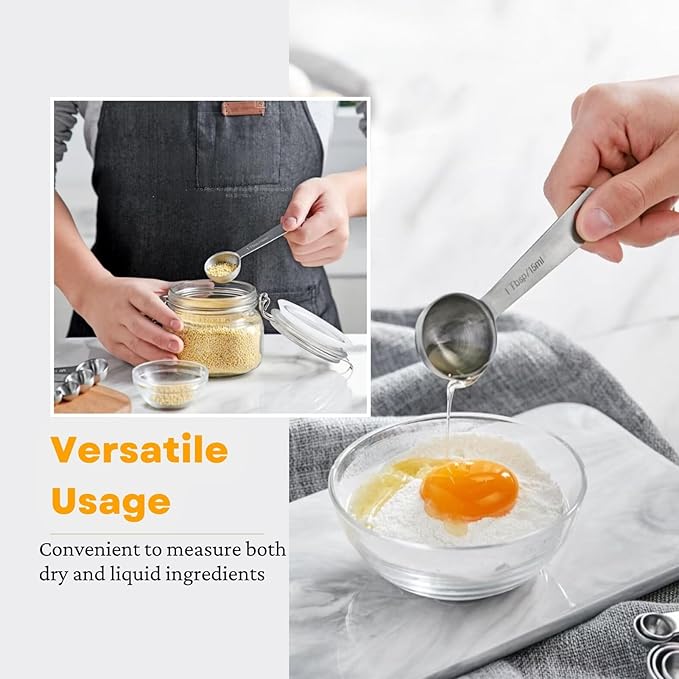 23 Pcs Stainless Steel Measuring Spoons Set with Leveler, Metal Round & Rectangular Spoons plus 5 Mini Teaspoons for Precise Cooking and Baking, Standard Sizes with Clear Engraved Markings - Image 2