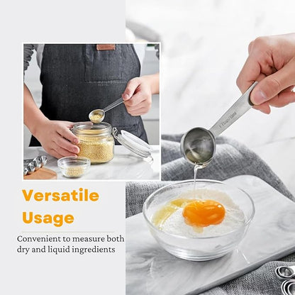 23 Pcs Stainless Steel Measuring Spoons Set with Leveler, Metal Round & Rectangular Spoons plus 5 Mini Teaspoons for Precise Cooking and Baking, Standard Sizes with Clear Engraved Markings - Image 2