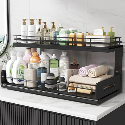 Under Sink Organizer Upgrade To Professional Rails,2-Tier Dual Pull Out Cabinet Storage,Height Adjustable Slide Out Drawers For Bathroom Kitchen,2 Pack-21"Dx12.8"-16.9"H,Black - Image 8