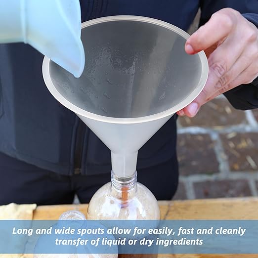 8 Pcs 6 Inch Wide Mouth Plastic Large Funnels,Multi-Purpose Clear Funnels with with Reaching Spout for Water Bottles,Oils,Kitchen, Easy and Smooth Content Transfer