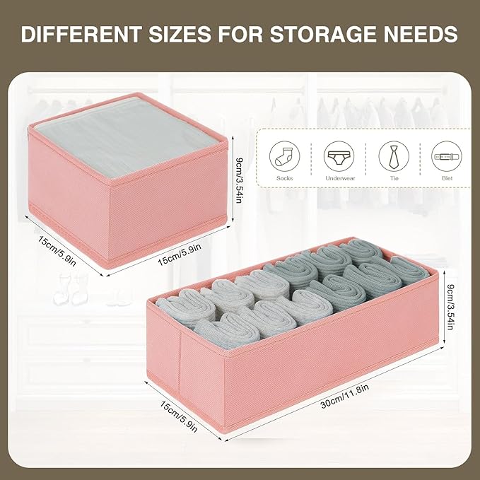 DIMJ Drawer Organizers for Clothing, Set of 8 Dresser Drawer Organizers, Fabric Closet Organizers and Storage, Drawer Dividers for Baby Clothes, Socks, Belt, Tie (Pink) - Image 2