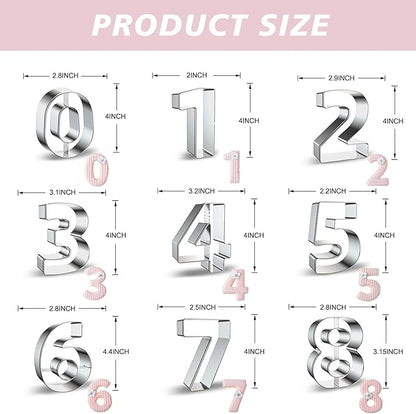 ZADE Number Cookie Cutters 9 Pcs, 4 Inch Stainless Steel Number Cookie Cutters Set, Numbers 0-8 (6 Reverses to 9) Cookie Fondant Dough Kitchen Baking for Birthday Holiday Family Party