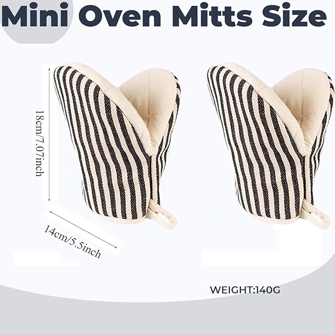 1 Pair Mini Oven Mitts,High Heat Resistant Oven Gloves,Kitchen Short Oven Mit with Hanging Loop for BBQ, Baking, Cooking and Grilling, (Balck) - Image 3