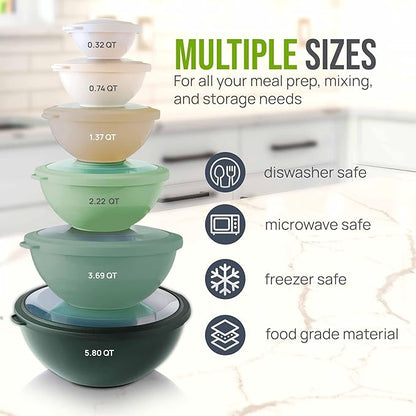 Zulay Kitchen 12 Piece Plastic Mixing Bowls with Leak-Proof Lids Set - Microwave and Freezer Safe Kitchen Mixing Bowls for Preparing, Serving and Storing - Large Nesting Bowls (Forest Ombre) - Image 3