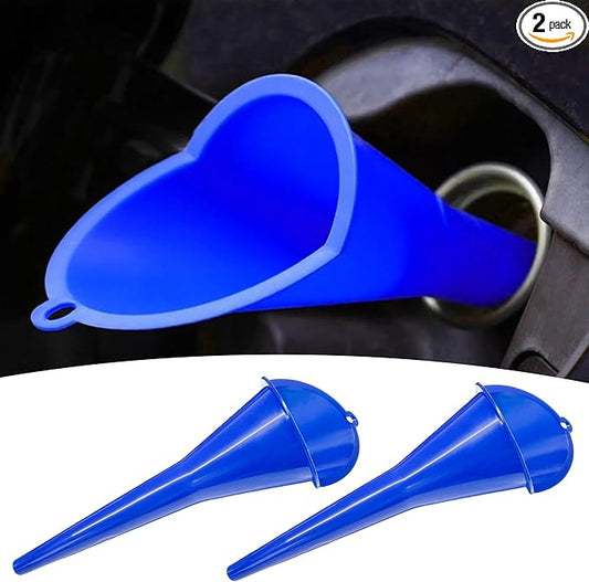 2 PCS Oil Funnel, Automotive Multi-Function Plastic Fuel Funnel with Long Neck, Universal Engine Oil Funnel for Filling Oils Gas Lubricants and Fluids, Car Accessories (2PCS-Blue)