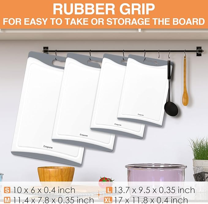 Extra Large Cutting Boards, Plastic Cutting Boards for Kitchen (Set of 4) Cutting Board Set Dishwasher Safe Chopping Board with Juice Grooves Easy-Grip Handles, Grey, Empune - Image 3